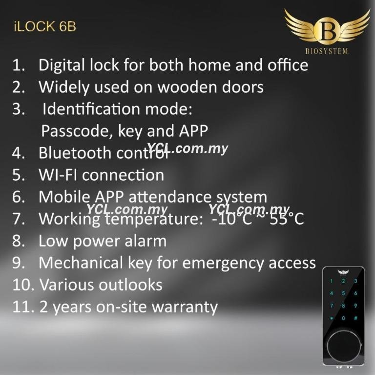 Smart Home Digital Lock with mobile App, password,  Biosystem ilock 6b